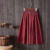 tanie Zwykłe spódnice-Damskie Spódnica Huśtawka Długa spódnica Midi Spódnice Pofałdowany Solidne kolory Biuro / praca Wyjściowe Lato Poliester Moda miejska lato Żółty Czerwony Granatowy Niebieski
