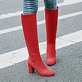 baratos Botas da moda-botas femininas azul marinho até o joelho com salto bloco - elegantes e versáteis para a moda de inverno, perfeitas para uso diário e ocasiões especiais