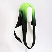 abordables Perruques de fête-Perruque cosplay 123 perruque ondulée au milieu 26 pouces vert fluorescent une couleur cheveux synthétiques 70 pouces design à la mode pour femmes perruques de carnaval noires