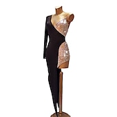 ieftine Ținute Dans Latin-dans salsa rochie de dans latino costume cristale/ strasuri antrenament pentru femei performanță petrecere mânecă lungă spandex mare/un umăr