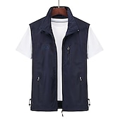 billiga Gilets-Herr Väst Gilet Fiskeväst Vandringsväst Ärmlös väst Gilet Jacka Utomhus Dagligen Utekväll Ledigt Vår Höst Ficka Polyester Nylon Andningsfunktion Slät Dragkedja Hög krage Lös passning Svart Armégrön