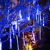 abordables Guirlandes lumineuses à brancher-4 pack pluie de météores guirlandes lumineuses 50cm lumières de noël en plein air décorations extérieures 100-240v 32 tubes 960led guirlandes étanches pour noël fête de mariage arbres de noël mariage de vacances