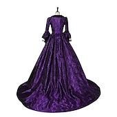 cheap Dresses-Dress Floral Style Rococo Victorian Floor Length Dress Party Costume Masquerade Flare Cuff Sleeve Princess Toile Ball Gown Square Neck Fancy Dress Women's Halloween Christmas Party / Evening Adults