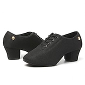 ieftine Pantofi Jazz-pantofi de dans jazz pentru damă, din plasă respirabilă, cu design cu șireturi și talpă confortabilă cu toc, pentru sală de bal și sesiuni de antrenament