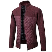 cheap Men&#039;s Cardigan Sweater-Men&#039;s Cardigan Sweater Zip Sweater Sweater Jacket Fleece Sweater Knit Zipper Color Block Stand Collar Stylish Modern Contemporary Casual Holiday Clothing Apparel Fall Winter Black Burgundy S M L