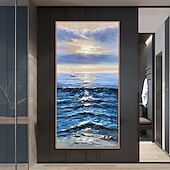 abordables Peintures paysages-Mintura main bateau paysage peintures à l&#039;huile sur toile mur art décoration moderne abstrait image pour la décoration intérieure roulé sans cadre non étiré peinture
