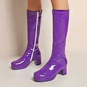 baratos Botas da moda-Botas femininas plataforma alta de verniz branco com zíper lateral - botas de salto grosso estilo disco vintage dos anos 70 para cosplay, moda retrô e eventos