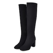 baratos Botas da moda-botas femininas azul marinho até o joelho com salto bloco - elegantes e versáteis para a moda de inverno, perfeitas para uso diário e ocasiões especiais