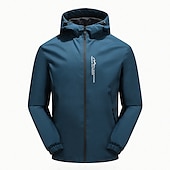 baratos casacos ativos masculinos-Casaco impermeável masculino impermeável para exterior capa de chuva leve com zíper embalável para caminhadas com capuz para corrida impermeável azul