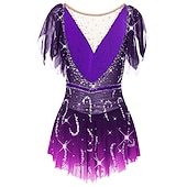 お買い得  フィギュアスケートドレス-フィギュアスケート ドレス 女性用 女の子 アイススケート ドレス セット バイオレット ブラック ホワイト オープンバック スパンデックス ストレッチヤーン 高弾性 訓練 競技大会 スケートウェア 手作り ソリッド クラシック クリスタル・ラインストーン 半袖 アイススケート フィギュアスケート