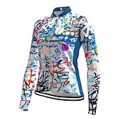 ieftine Tricouri pentru femei-Pentru femei Jersey de ciclism graffiti Amuzant Manșon Lung Bicicletă Jerseu Topuri cu 3 buzunare spate Ciclism montan Ciclism stradal Uscare rapidă Dungi reflectorizante Înapoi de buzunar