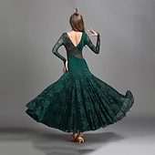cheap Ballroom Dancewear-Ballroom Dance Dress Ruching Split Joint Women&#039;s Performance Training Long Sleeve Natural Lace Milk Fiber