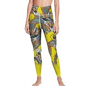 tanie Legginsy i legginsy do jogi-Damskie Spodnie do jogi Podnoszenie pośladków Wyszczuplenie brzucha Wysoka talia Trening w siłowni Bieganie Zdatność Legginsy 3/4 Graficzny Żółty Jesień Sport Odzież sportowa Wysoka elastyczność