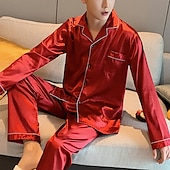 abordables Pijamas-Hombre Pijamas Satén y Seda Bata de noche Pijama Color puro Moda Suave Hogar Cama Seda sintética Diseño Manga Larga Pantalón Otoño Primavera Plata Verde Trébol