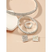 voordelige Sieradensets-Bruidssieradensets 1 set Legering 1 Ketting 1 Armband 1 Ring Oorbellen Dames Modieus Gepersonaliseerde Stijlvol Klassiek Kostbaar Gezegend Geometrische vorm Sieraden set Voor Bruiloft Speciale