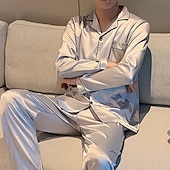 abordables Pijamas-Hombre Pijamas Satén y Seda Bata de noche Pijama Color puro Moda Suave Hogar Cama Seda sintética Diseño Manga Larga Pantalón Otoño Primavera Plata Verde Trébol