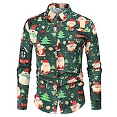 abordables Tenue de Père Noël-chemises imprimées père noël pour hommes chemises arbre père noël vacances col classique vert armée vert rouge blanc décontracté manches longues imprimé vêtements vêtements mode style ethnique
