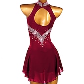 abordables Robes de Patinage Artistique-Robe de Patinage Artistique Femme Fille Patinage Robes Violet claire Rose clair Jaune Dos ouvert Maille Spandex Haute élasticité Compétition Tenue de Patinage Fait à la main Cristal / Stras Sans