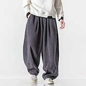 cheap Casual Pants-Men&#039;s Corduroy Pants Trousers Baggy Pants Pocket Drawstring Elastic Waist Solid Color Comfort Warm Full Length Daily Fashion Casual Loose Fit Navy ArmyGreen
