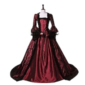 cheap Dresses-Dress Floral Style Rococo Victorian Floor Length Dress Party Costume Masquerade Flare Cuff Sleeve Princess Toile Ball Gown Square Neck Fancy Dress Women's Halloween Christmas Party / Evening Adults