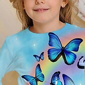 cheap Girl&#039;s 3D Cartoon-Girls&#039; 3D Rainbow Butterfly T shirt Long Sleeve 3D Print Fall Active Kids 4-12 Years Regular Fit