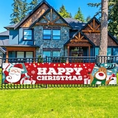 abordables Decoraciones para exteriores-banner de feliz navidad, decoraciones de banner de navidad al aire libre, decoración colgante de interior y exterior de navidad, suministros de decoración de fiesta de vacaciones de navidad 300 * 50 cm (10 pies * 18,9 pulgadas)