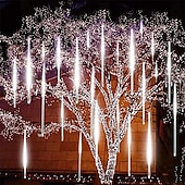 abordables Guirlandes lumineuses à brancher-4 pack pluie de météores guirlandes lumineuses 50cm lumières de noël en plein air décorations extérieures 100-240v 32 tubes 960led guirlandes étanches pour noël fête de mariage arbres de noël mariage de vacances
