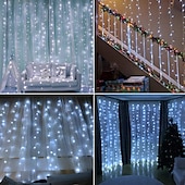 cheap USB String Lights-LED Window Curtain String Lights 3x3m Wedding Decoration 300 LEDs with 8 Lighting Modes Christmas Fairy Lights Home Décor Lights for Wedding Bedroom Party Garden Patio