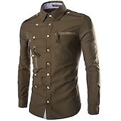 cheap Men&#039;s Tuxedo Shirts-Men&#039;s Party Shirt Solid Colored Collar Classic Collar Daily Basic Long Sleeve Slim Tops Military Wine Black Army Green / Fall / Spring /Summer/ Dress Shirts /Wedding
