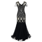 abordables Robes des années 1920-Années Folles Années 1920 Longueur cheville Robe Robes de Soirée Tenues Manches courtes Gatsby le Magnifique Grande Taille Invité au mariage Frange à pompons Franges Col en V Déguisement Femmes Noël