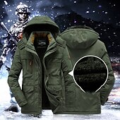 billiga Pufferjackor-herr vandrings fleece jacka vinterjacka tjock varm huva parka militär vindjacka utomhus avtagbar keps trenchcoat ytterkläder jakt skid snowboard camping grottning svart armé grön khaki mörkblå