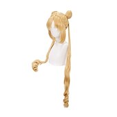 economico Parrucche Anime-parrucca coda di cavallo s anime lunga riccia bionda tsukino usagi parrucca cosplay parrucca da festa con chignon e due lunghe code di cavallo parrucca di carnevale