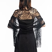voordelige Sjaals-sjaal&amp;amp; wikkelsjaals damesherfst bruiloft gast wrap elegante bruidszonwering mouwloos polyester bruiloft wraps met kant voor bruiloft zomer