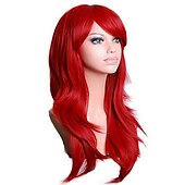 abordables Perruques de fête-Perruque synthétique vagues de corps perruque asymétrique longue blond clair rouge pastèque brun rose vert cheveux synthétiques de 27 pouces perruques Halloween rouge brun pour femmes