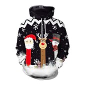 abordables Sudaderas y sudaderas con capucha divertidas-Papá Noel Rudolph Suéter de navidad Sudadera Pullover Sudadera con capucha navideña divertida Impresión 3D Hombre Mujer Navidad Carnaval Mascarada Navidad Fiesta de disfraces Trajes a juego para la