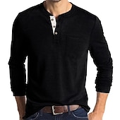 Χαμηλού Κόστους Casual Tee Henley-Ανδρικά Μπλουζάκι Πουκάμισο Henley Μακρυμάνικο πουκάμισο Σκέτο Όρθιος Γιακάς Causal Αργίες Μακρυμάνικο Κουμπί-Κάτω Ρούχα Ελαφριά Κλασσικό Καθημερινό Μυς