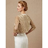 billige bryllup gjesteomslag-Kvinners Wrap Funkle Bolero Elegant  Luksuriøs Glans 3/4 Lengde Ermer Paillett Bryllupsgjester Wraps Med Paillett Bryllup Vår  Høst antrekk å imponere
