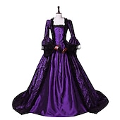 cheap Dresses-Dress Floral Style Rococo Victorian Floor Length Dress Party Costume Masquerade Flare Cuff Sleeve Princess Toile Ball Gown Square Neck Fancy Dress Women's Halloween Christmas Party / Evening Adults