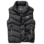 preiswerte Men&#039;s Vest-Herren Puffer Weste Weste Steppweste Strickjacke Outdoor Strasse Täglich Ausgehen Strassenmode Sport Herbst Winter Tasche Full Zip Polyester warm halten Atmungsaktiv Feste Farbe Reisverschluss