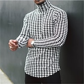 お買い得  ベーシックTシャツ-男性用 Tシャツ タートルネックシャツ 長袖シャツ 長袖 ロールカラー レギュラーカラー 秋冬 チェック 千鳥格子 ライトウェイト 筋 スリムフィット バケーション カジュアル 祝日 ブラック / ホワイト ブラック イエロー メンズトップTシャツ