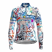 Women's Cycling Jersey Graffiti Funny Long Sleeve Bike Jersey Top with 3 Rear Pockets Mountain Bike MTB Road Bike Cycling Quick Dry Reflective Strips Back Pocket Moisture Wicking Sports Red Royal 13