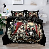 economico Set copripiumino-2 pz/3 pz biancheria da letto 3d copripiumino con stampa teschio set di biancheria da letto copripiumino con 1 copripiumino o copripiumino con stampa stampata ， 2 federe per matrimoniale/regina/re