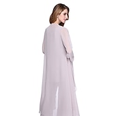 abordables Costumes-pantalons pour maman-Combinaison  Tailleur Mère de la Mariée Robe de Mariage Invitée Élégante Grande Taille Col Bateau Longueur au Sol Chiffon Sans Manches oui Wrap Inclus de Couleur Unie taille sur mesure gratuite
