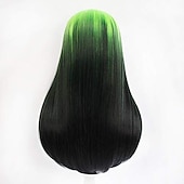 abordables Perruques de fête-Perruque cosplay 123 perruque ondulée au milieu 26 pouces vert fluorescent une couleur cheveux synthétiques 70 pouces design à la mode pour femmes perruques de carnaval noires
