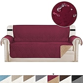 billige Sofa trekk-vattert vendbart sofatrekk, burgunder vanntett slipcover møbelbeskytter, vaskbart sofatrekk med sklisikkert skum og elastiske stropper for barn, hunder, kjæledyr