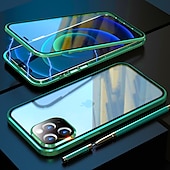 baratos Capas para iPhone-Capa para iPhone com Bumper de Metal de Vidro Temperado Duplo Lado Magnético – Capa Flip Clara para iPhone 16/15/14/13/12 Pro Max