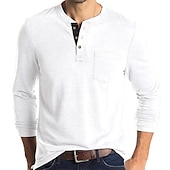 Χαμηλού Κόστους Casual Tee Henley-Ανδρικά Μπλουζάκι Πουκάμισο Henley Μακρυμάνικο πουκάμισο Σκέτο Όρθιος Γιακάς Causal Αργίες Μακρυμάνικο Κουμπί-Κάτω Ρούχα Ελαφριά Κλασσικό Καθημερινό Μυς