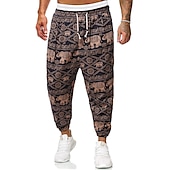 billiga Retro-Herr Harem Långbyxor Sommarbyxor Byxor Strandbyxor Elastisk midja Släpp grenen Djur Färgblock Andningsfunktion Mjuk Fullängd Ledigt Dagligen Kinesisk stil Boho Lös passning Svart Gul Microelastisk