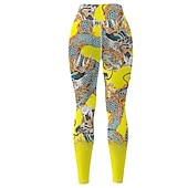 tanie Legginsy i legginsy do jogi-Damskie Spodnie do jogi Podnoszenie pośladków Wyszczuplenie brzucha Wysoka talia Trening w siłowni Bieganie Zdatność Legginsy 3/4 Graficzny Żółty Jesień Sport Odzież sportowa Wysoka elastyczność