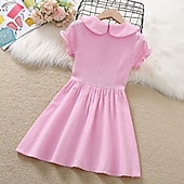 ieftine Rochii Casual-Copii Fete Rochie Mată Manșon scurt Școală Sporturi &amp; Exterior Zilnic Mâneci Bufante Imprimeu De Bază 90% bumbac Lungime Genunchi Vară 3-10 ani Roz Îmbujorat Albastru piscină